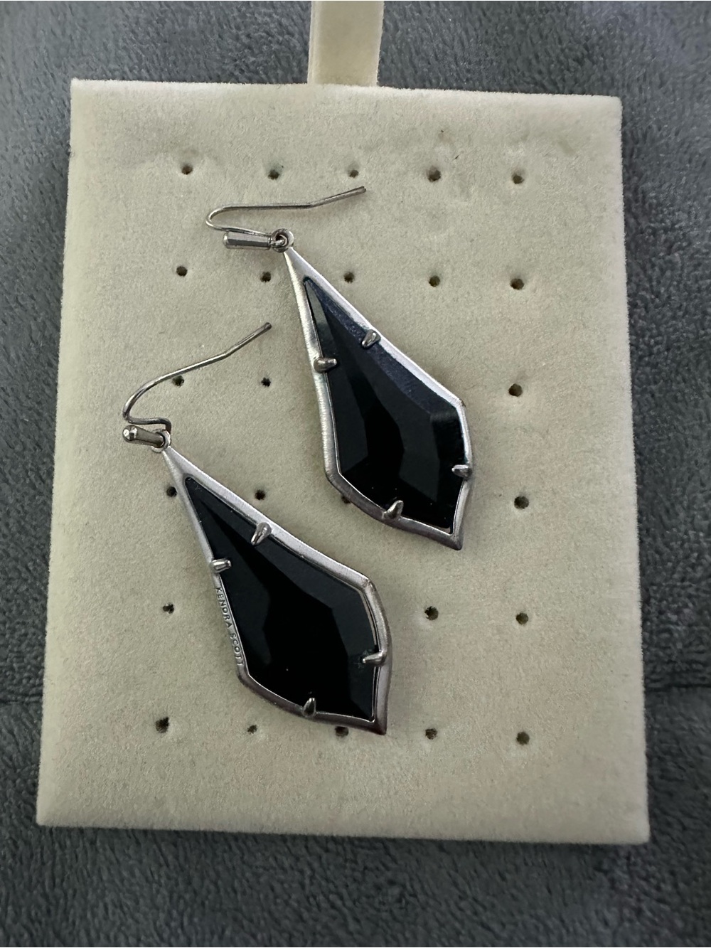 Kendra Scott Black Faceted Drop Earrings with Silver Frame